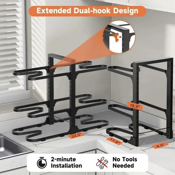 Adjustable 6-Tier Pots & Pans Organizer Rack – Kitchen Space Saver