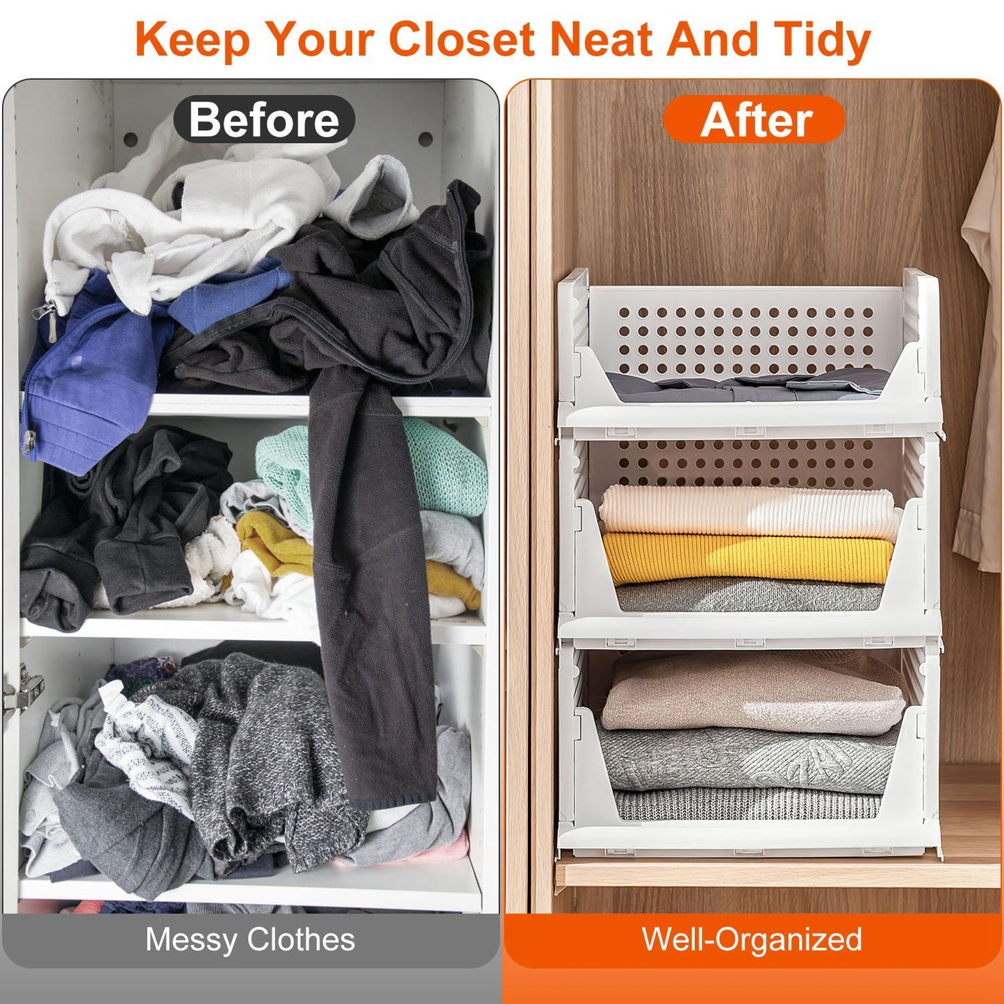 4-Pack Slide-Rail Stackable Storage Boxes