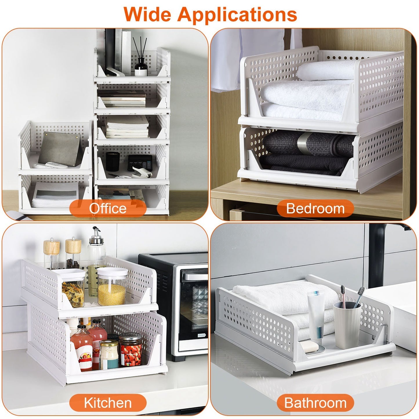 4-Pack Slide-Rail Stackable Storage Boxes