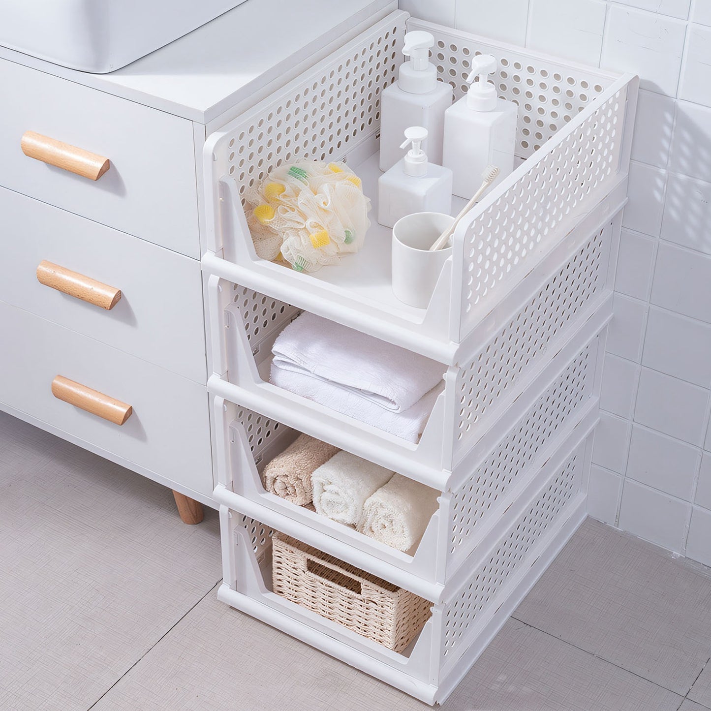 4-Pack Slide-Rail Stackable Storage Boxes