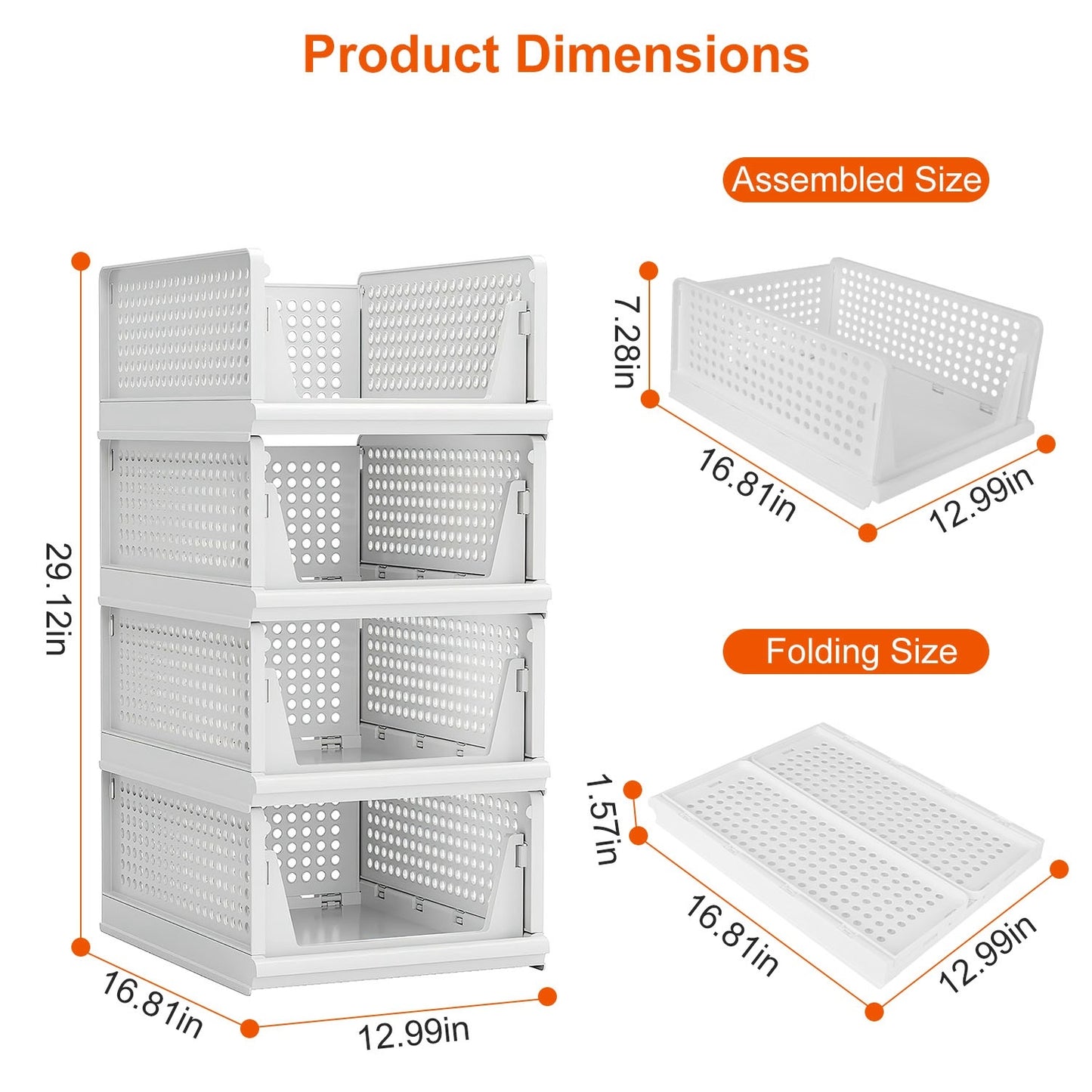 4-Pack Slide-Rail Stackable Storage Boxes