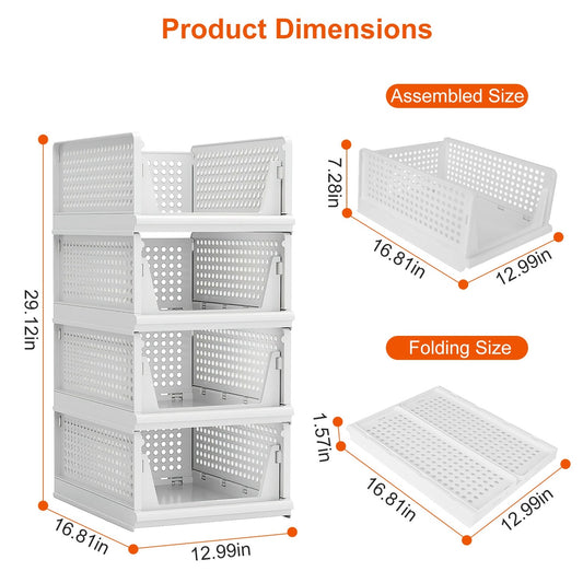 4-Pack Slide-Rail Stackable Storage Boxes